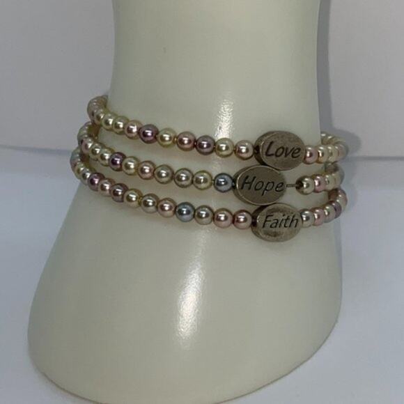 Love Hope Faith Beaded 3-Layer Stretch Bracelet - Picture 1 of 6
